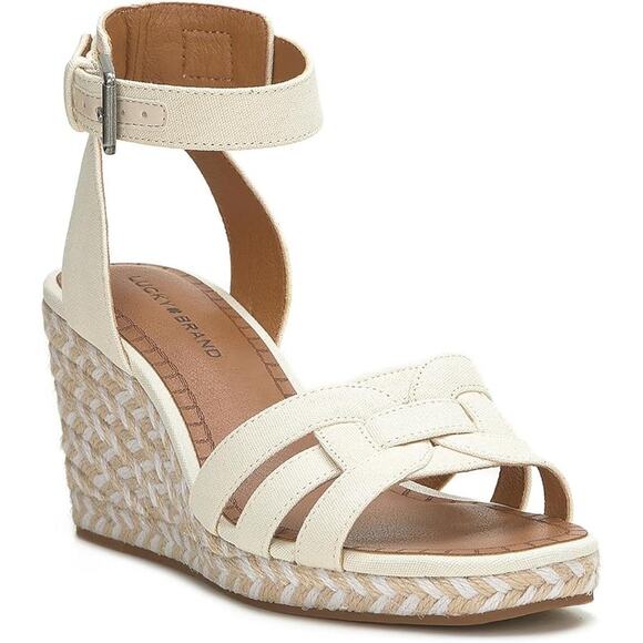 NEW Lucky Brand Women's Maleigh Ankle Strap Open Toe Wedge Sandal Size 11M White - Picture 1 of 4